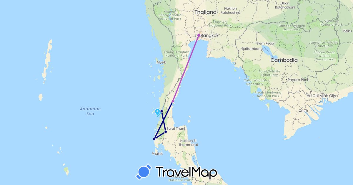 TravelMap itinerary: driving, train, boat in Thailand (Asia)